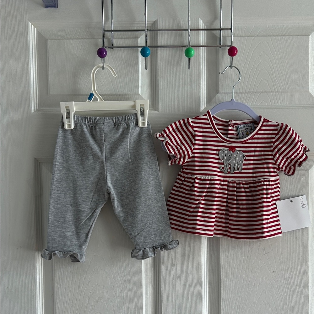 Striped Red and Gray Elephant Kids Matching Set